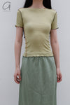 BASERANGE France organic cotton ruffled textured T-shirt BAS-TTVN-RB-AU23-HUILV gray green